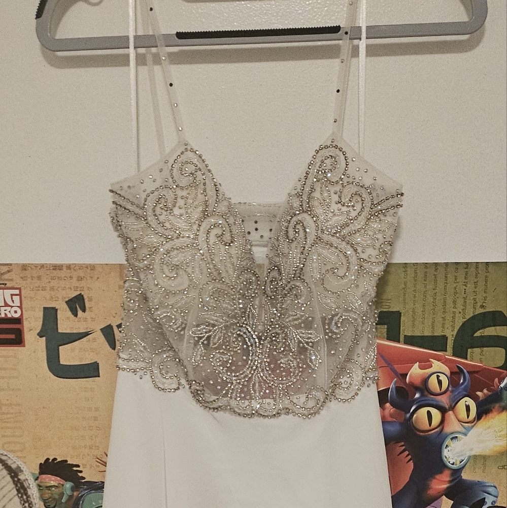 New size small white beaded formal dress